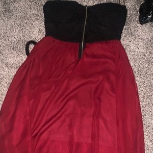 strapless black and wine red dress
